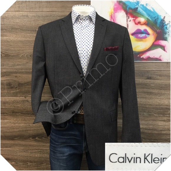 CALVIN KLEIN Mens Blazer Sport Coat‎ Casual Jacket Size 44L Two Button Wool Suit